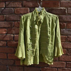Multiples Olive Green Linen 3/4 Sleeve Open Front Jacket Size M